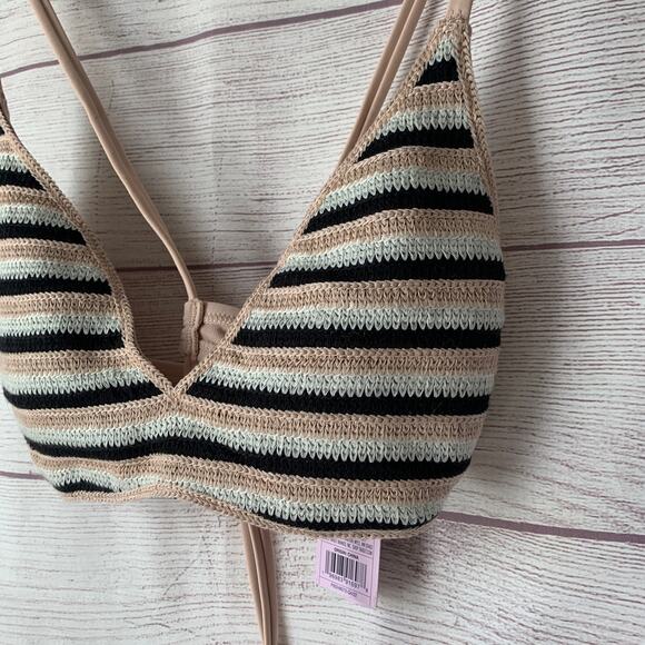 Wild Fable Taupe and Black Striped Crochet Bralette Bikini Top Size XS - Picture 3 of 16